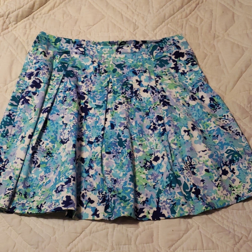 Pleated skirt blues and greens